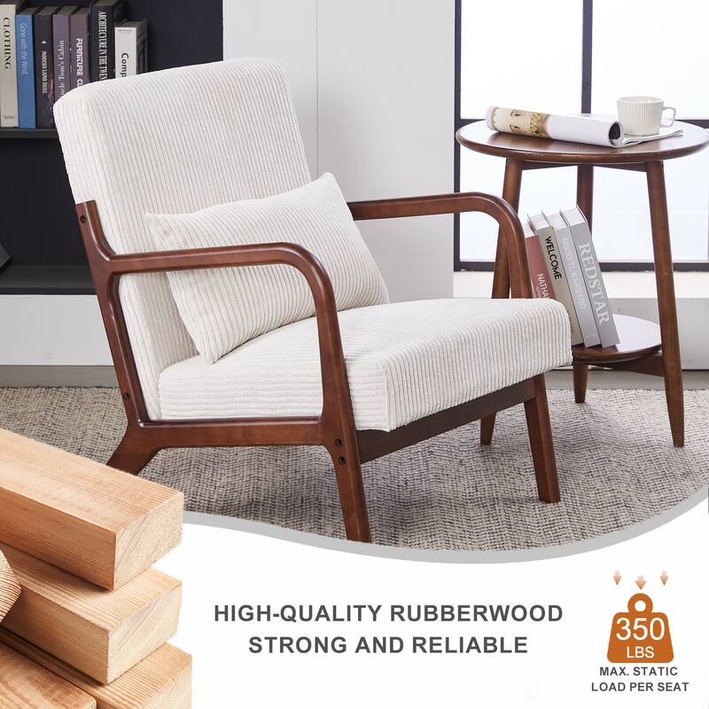 Mid-Century Modern Accent Chair, Arm Chair Living Room Chairs with Pillow Upholstered Reading Chair with Solid Wood Frame