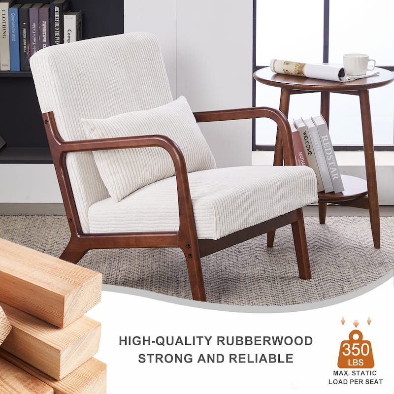Mid-Century Modern Accent Chair – Upholstered Armchair with Pillow & Solid Wood Frame, Perfect for Living Room, Bedroom.