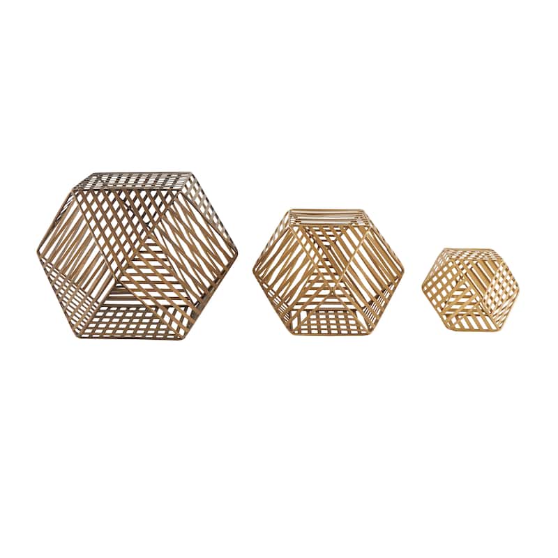 Metal Geometric Sculpture - Set of 3 Gold - Roche River Decor - 8"W x 8"L x 8"H