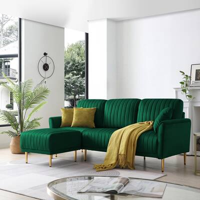 Modern Velvet Modular Corner Sofa Reversible Left Hand Facing Sofa and Chaise with Ottoman