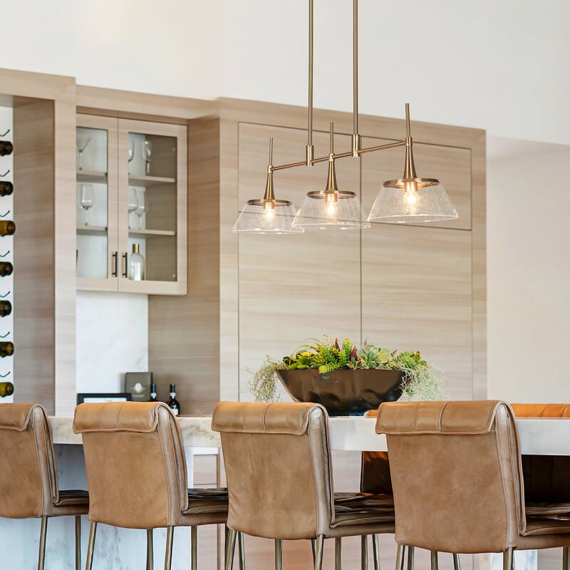 Mola Modern Gold 3-Light Seeded Glass Chandelier Linear Island Pendant Light for Dining Room