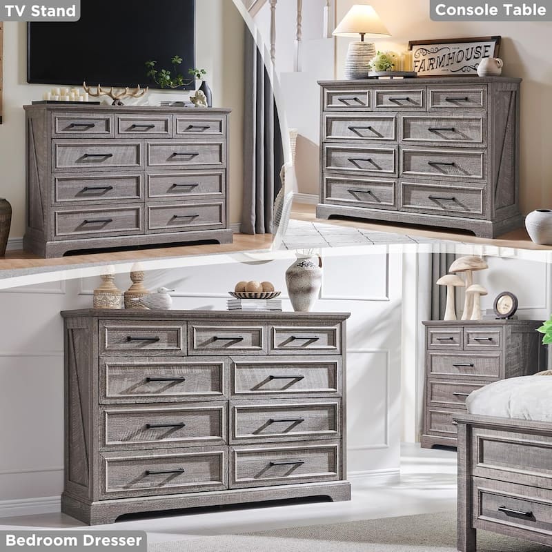 Farmhouse 9 Drawers Dresser Chests for Bedroom, Wood Chest of Drawers