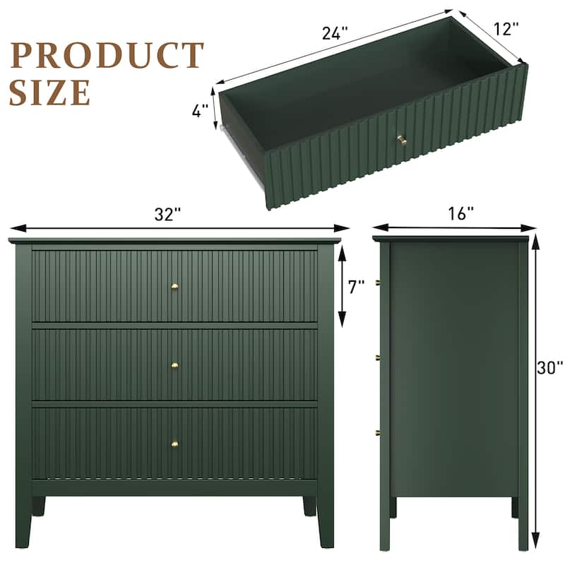 Large 3-Drawer Dresser Storage Cabinet for Bedroom