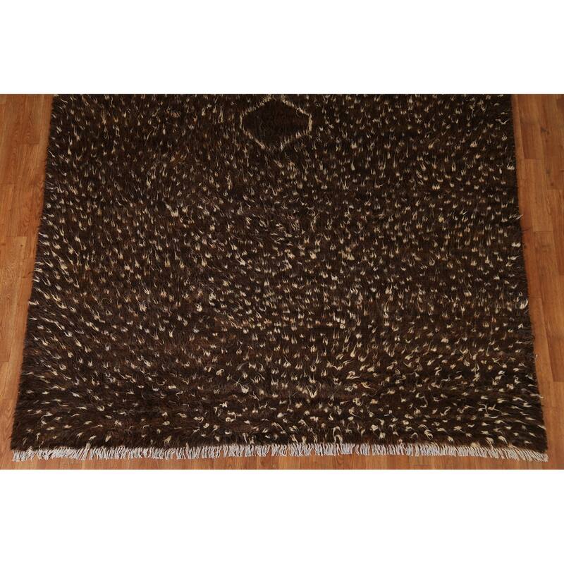 Hand Knotted Oriental 100% Wool Carpet Modern Tribal Brown Moroccan Area Rug - 9' 3'' X 6' 9''
