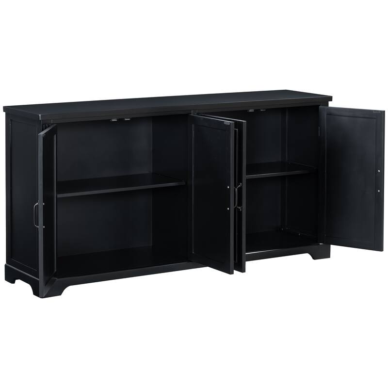 American Country Style Wooden Sideboard with Pine Doors and Legs, 4 Metal Handles, for Hallway Entryway Living Room Dining Room