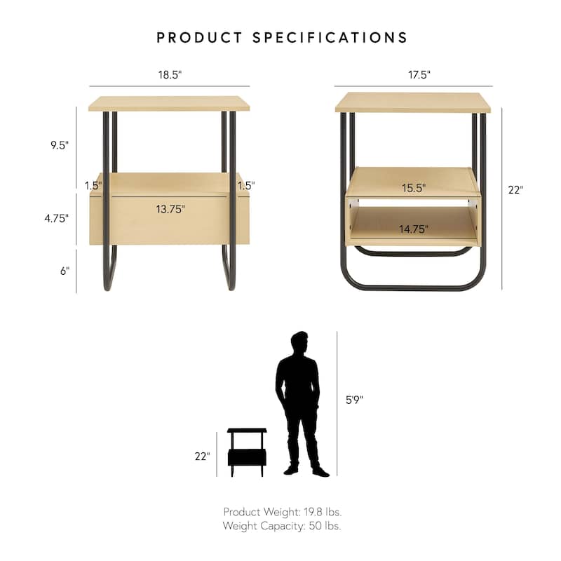 24/7 Shop At Home Modern Light Maple 19-inch End Table with Metal Legs