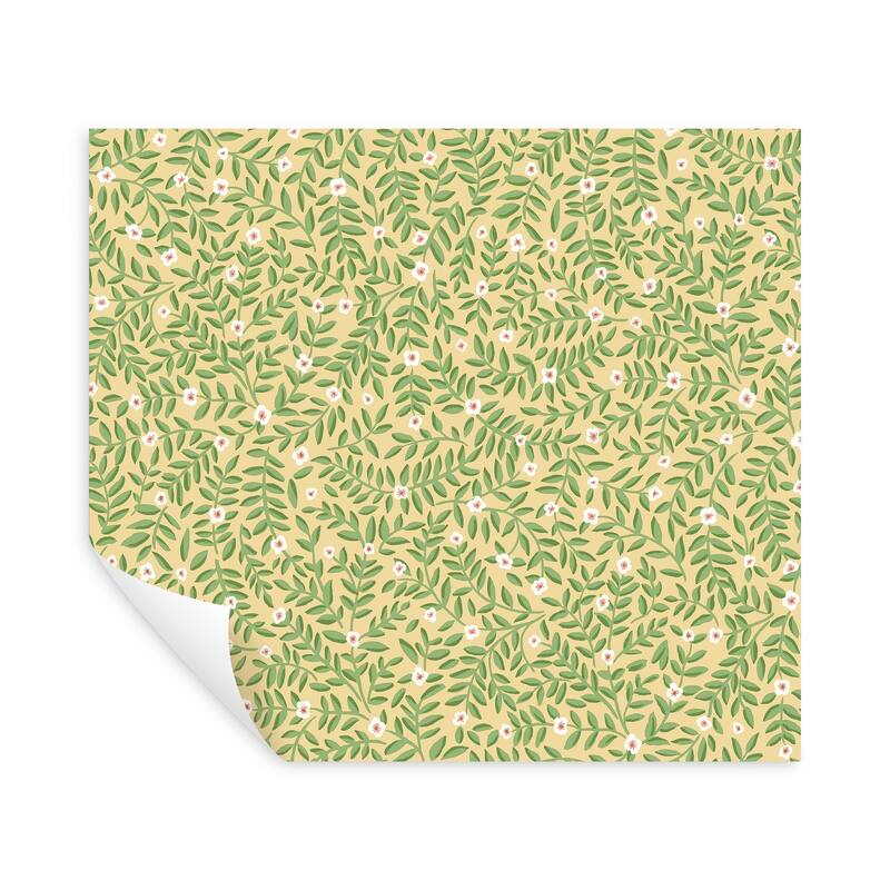Rifle Paper Co. Elodie Gold Petite Floral Premium Peel + Stick Wallpaper