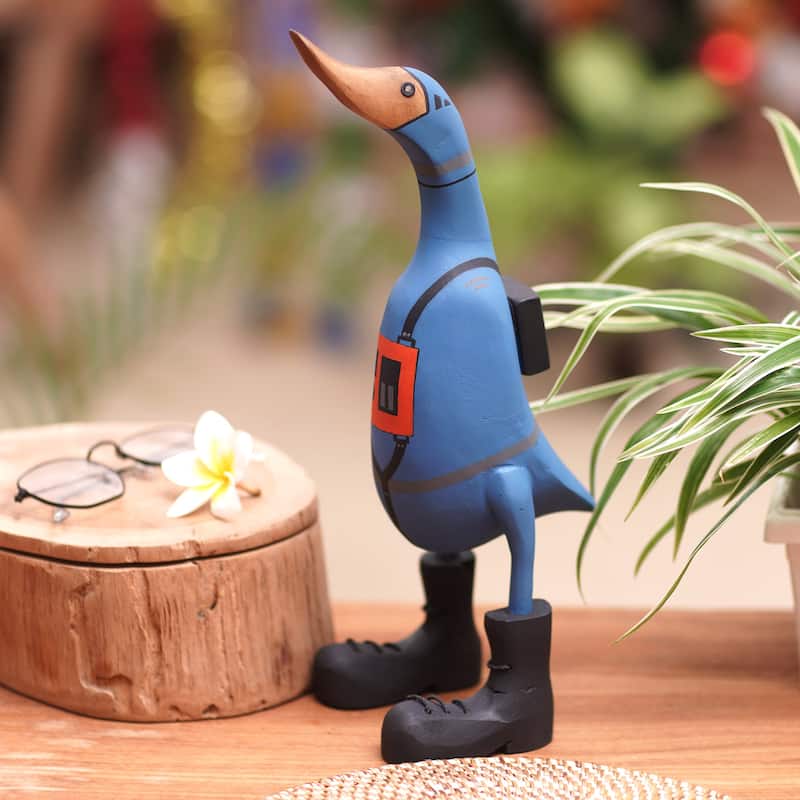 Novica Handmade Scuba Duck Wood Sculpture