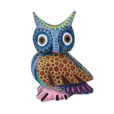 Wood alebrije figurine, 'Owl Delight'