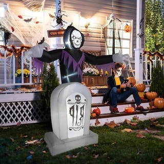 6FT LED Inflatable Halloween Grave & Grim Reaper Yard Blow Up Lighted Decoration