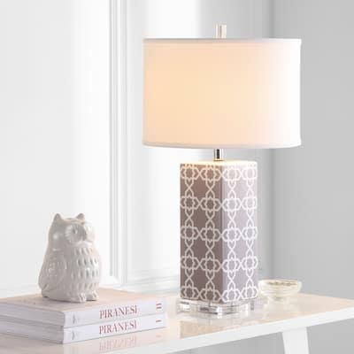 SAFAVIEH Lighting 27-inch Grey Quatrefoil Table Lamp (Set of 2) - 15"x15"x27"