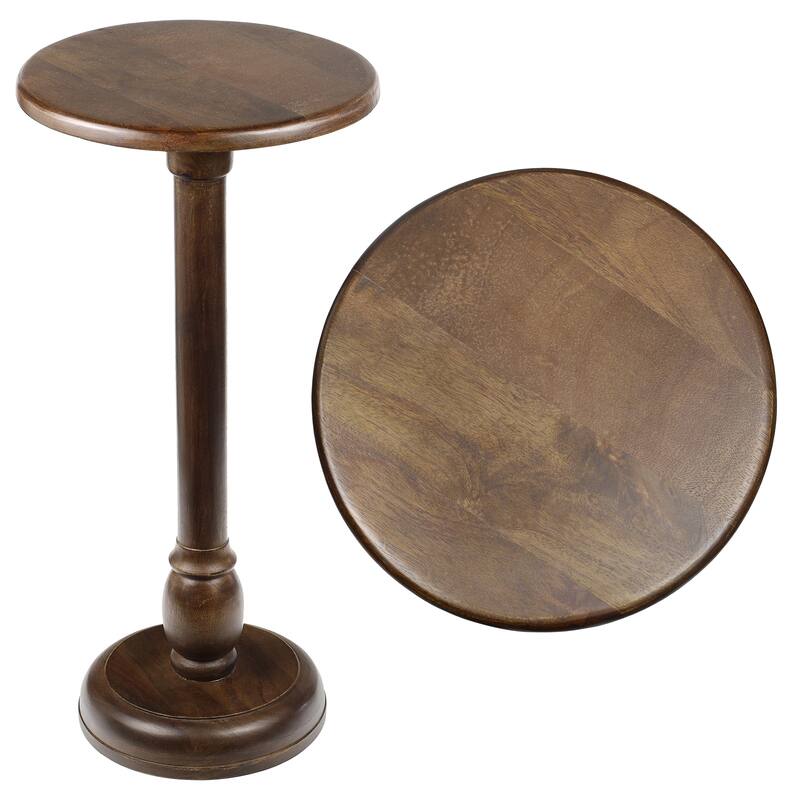 Leopold 24.5" Mango Wood Pedestal Round Drink Table and Decorative End Table, By JONATHAN Y - Dark Brown