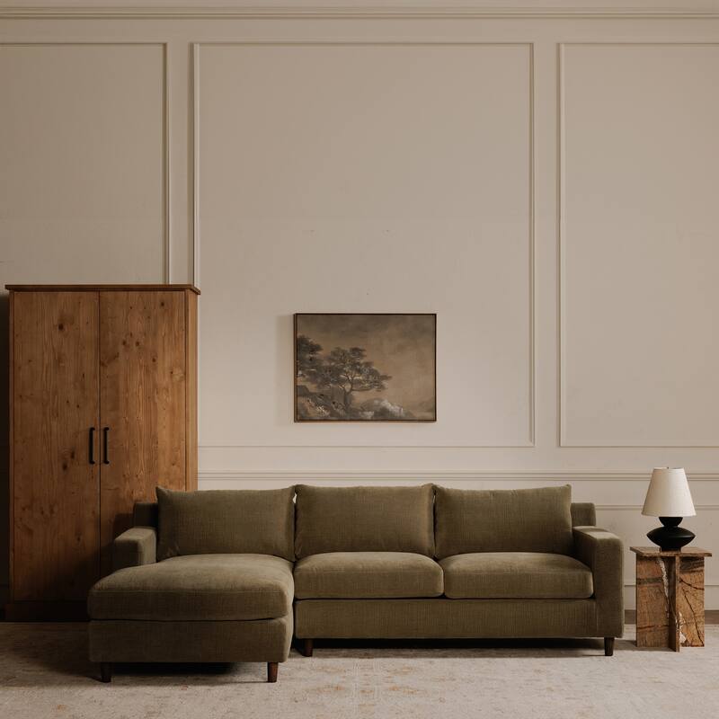NADAAL STUDIOS Veyric Right-Facing Sectional Sofa, High Back, Chenille Performance Fabric, Feather Blend Seat, Seats 4, White