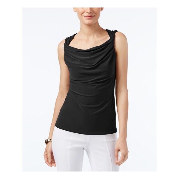 black sleeveless cowl neck top