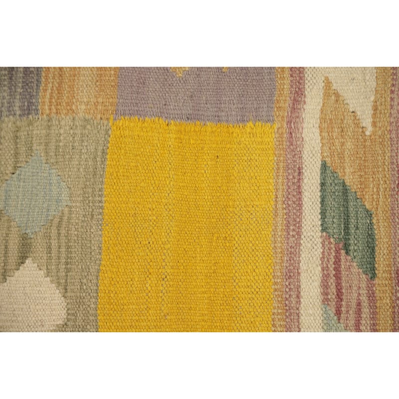 Hand Woven Oriental 100% Wool Carpet Southwestern Modern Multi-Colored Kilim Runner Rug - 9' 7'' X 2' 8''