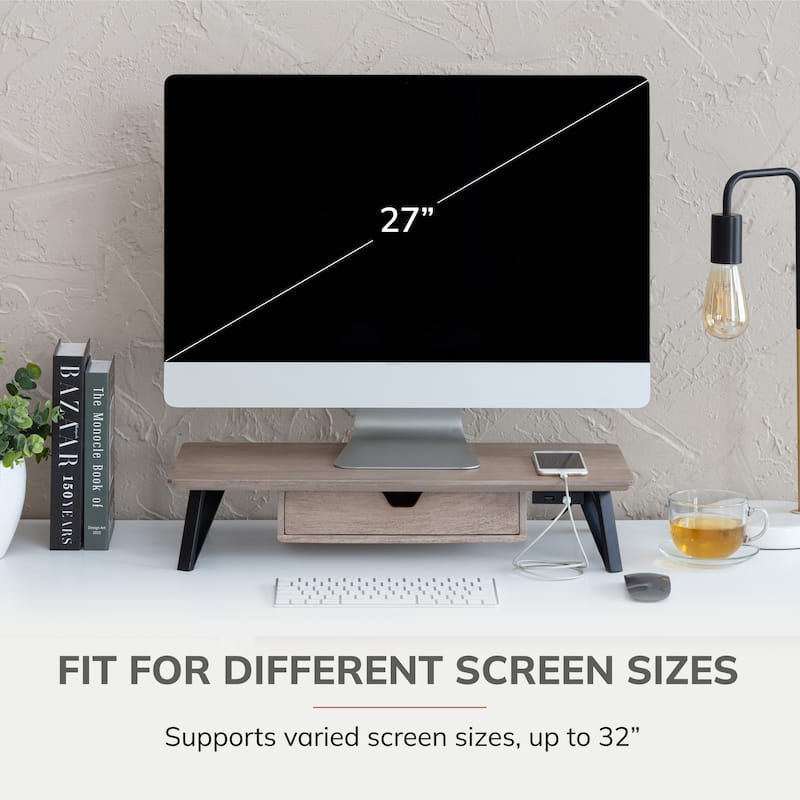 Jani Wood Monitor Stand Riser Desk - Ergonomic Design Stand, Desktop Organizer Table for Home, Office Workspace, Gaming Desk