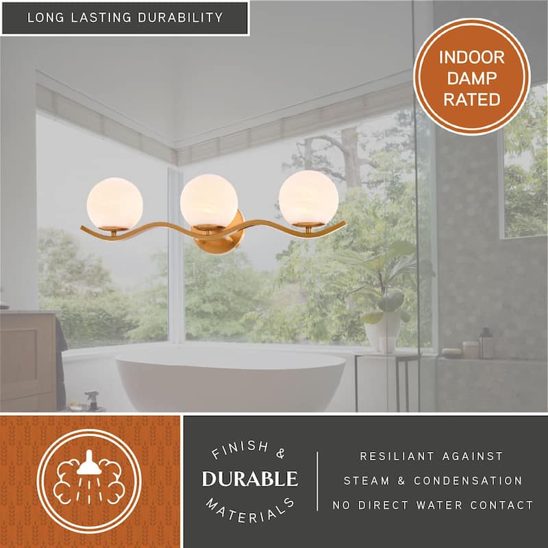 VAXCEL Monticello Bathroom Vanity Lighting Fixture, White Alabaster Glass Globe Shades, Dimmable, Reversible Wall Light