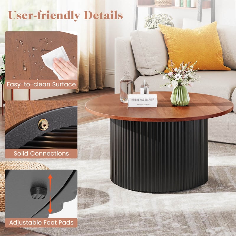 Costway Round Coffee Table 32" Tea Table with Solid Wood Frame Home - 32" x 32" x 16" (L x W x H)