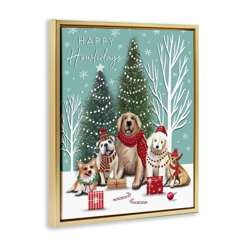 Stupell Festive Winter Dogs Scene Framed Floater Canvas Wall Art Design By Elizabeth Tyndall