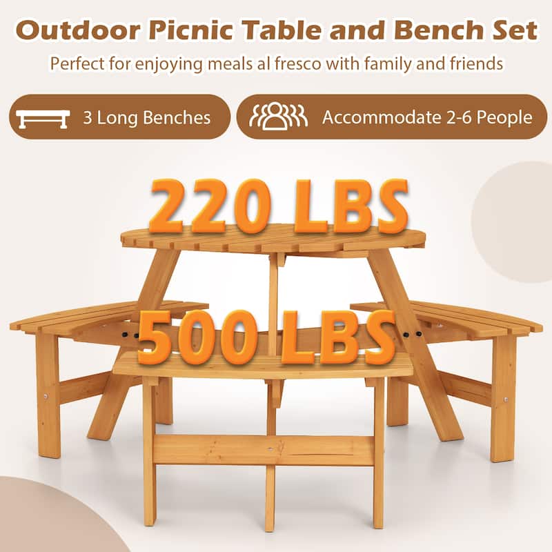 Outdoor 6 Person Picnic Table Set with Curved Benches and Table - 68" x 62" x 28"