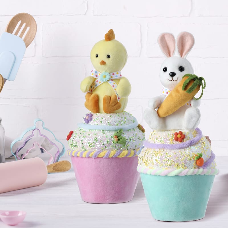 Styrofoam Bunny With Chick Cupcake 10.5" Set of 2 - 4.53