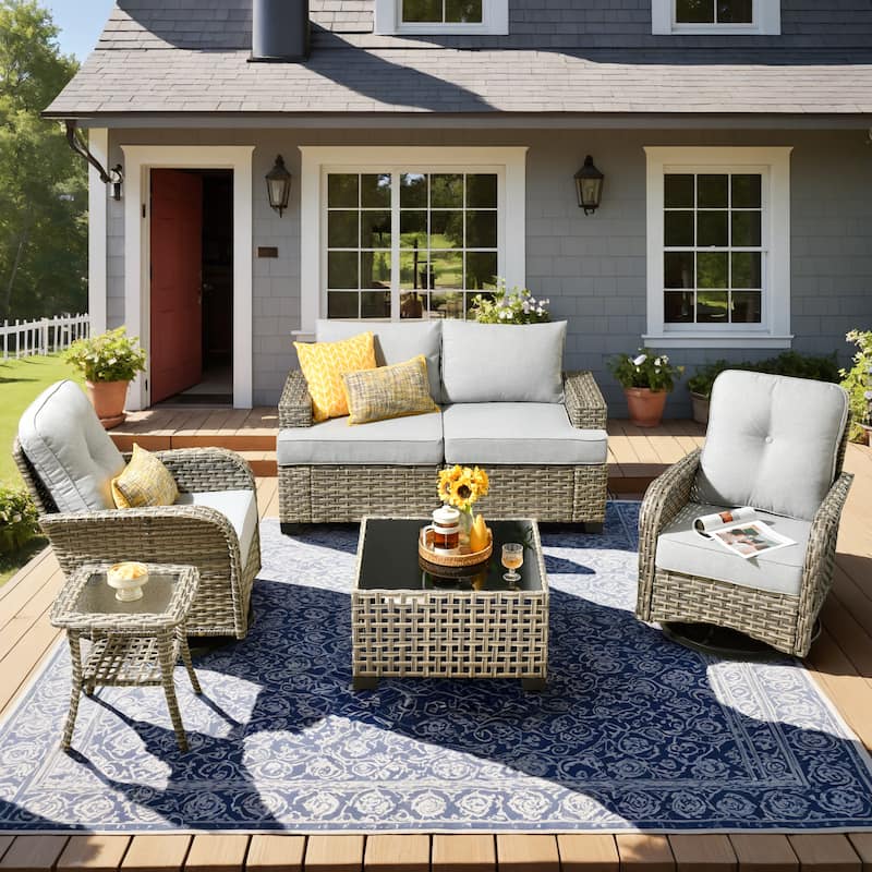 HOOOWOOO 6-piece Wicker Patio Outdoor Seating Swivel Chair Set - Grey