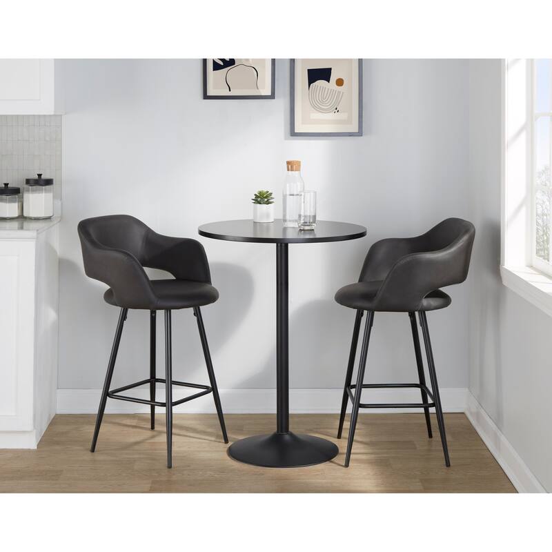 Porch & Den Vallen 26" Fixed-Height Faux Leather Counter Stool with Metal Legs & Square Footrest (Set of 2)