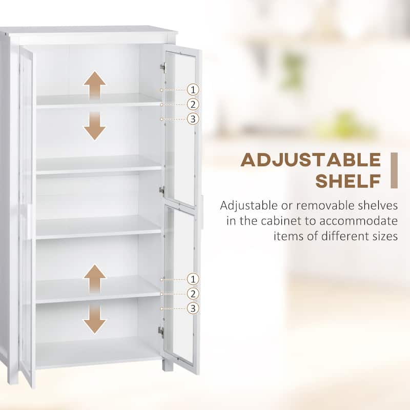 HOMCOM Freestanding Kitchen Pantry, 5-tier Storage Cabinet with Adjustable Shelves and 2 Glass Doors, White
