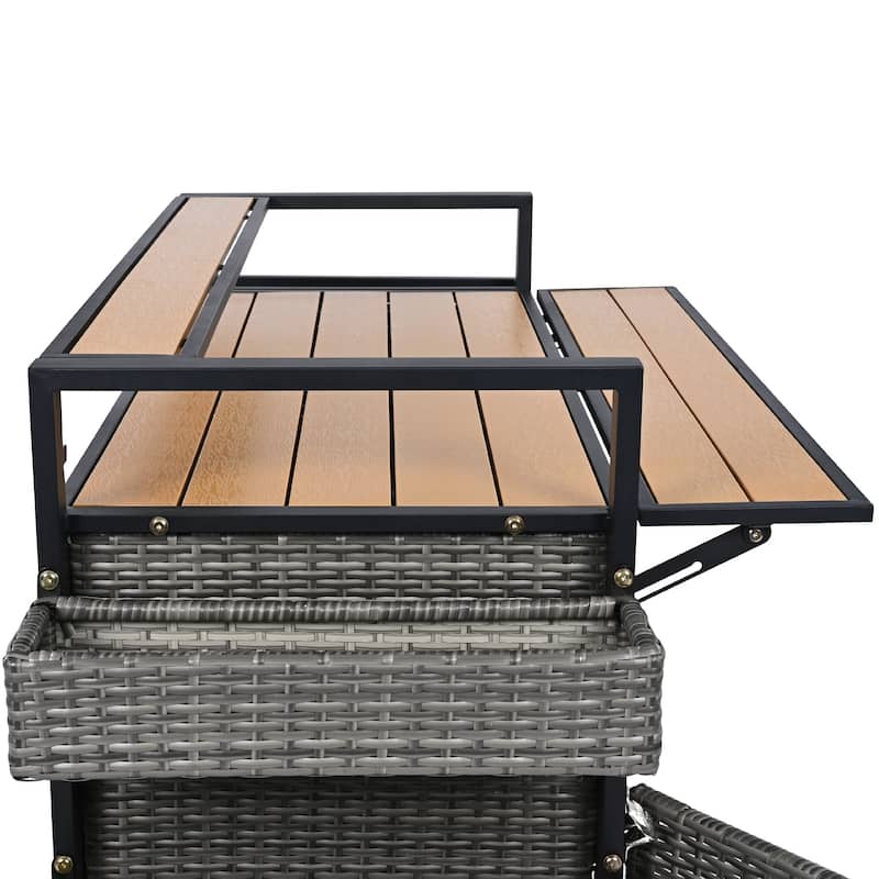Marils Wicker Rolling Kitchen Island with Extended Plastic Wood Table Top(53-in x28-in x42-in)