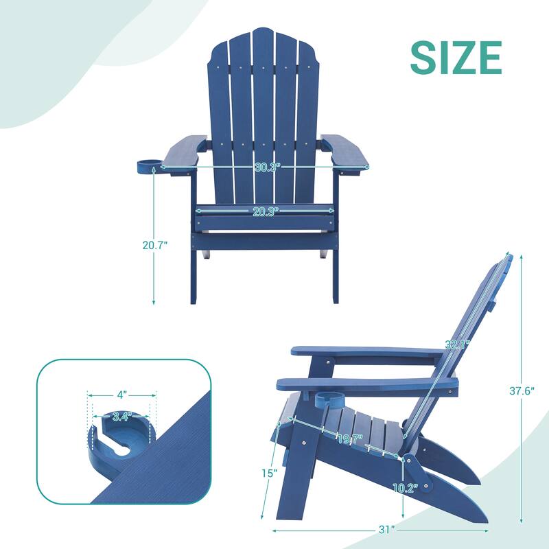 LIVOOSUN Outdoor Folding Adirondack Chair w/Cup Holder Set of 2 or 4