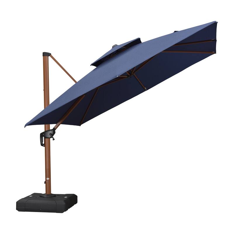 PURPLE LEAF 10ft Square Sunbrella Patio Cantilever Umbrella - Navy Blue/Wood Pattern