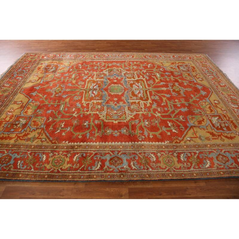 Floral Medallion Heriz Serapi Indian Area Rug Hand-Knotted Wool Carpet - 8'5" x 11'11"