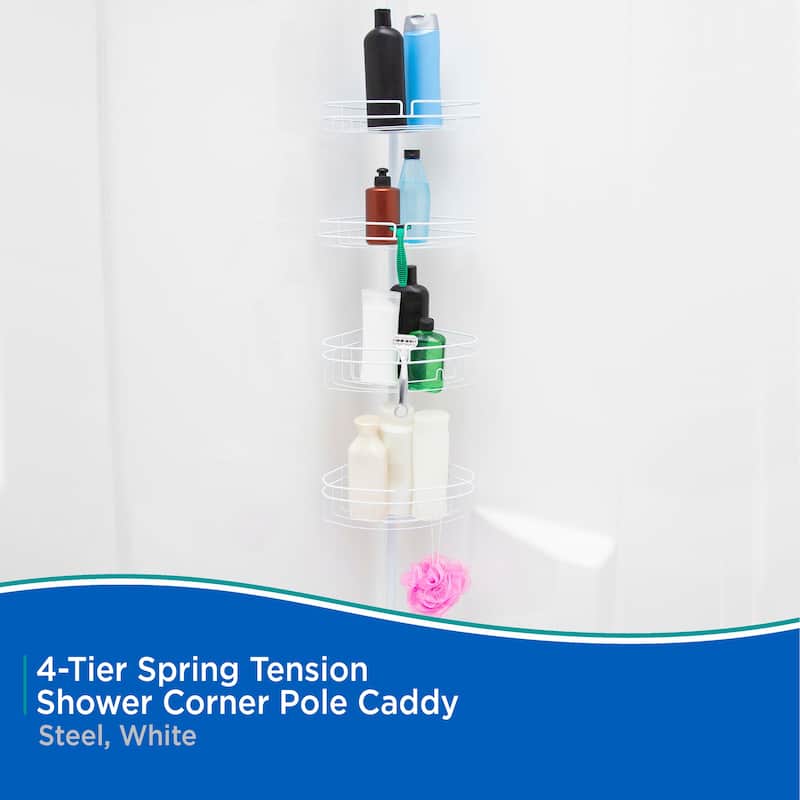 Kenney 4-Tier Spring Tension Adjustable Shower Corner Pole Caddy