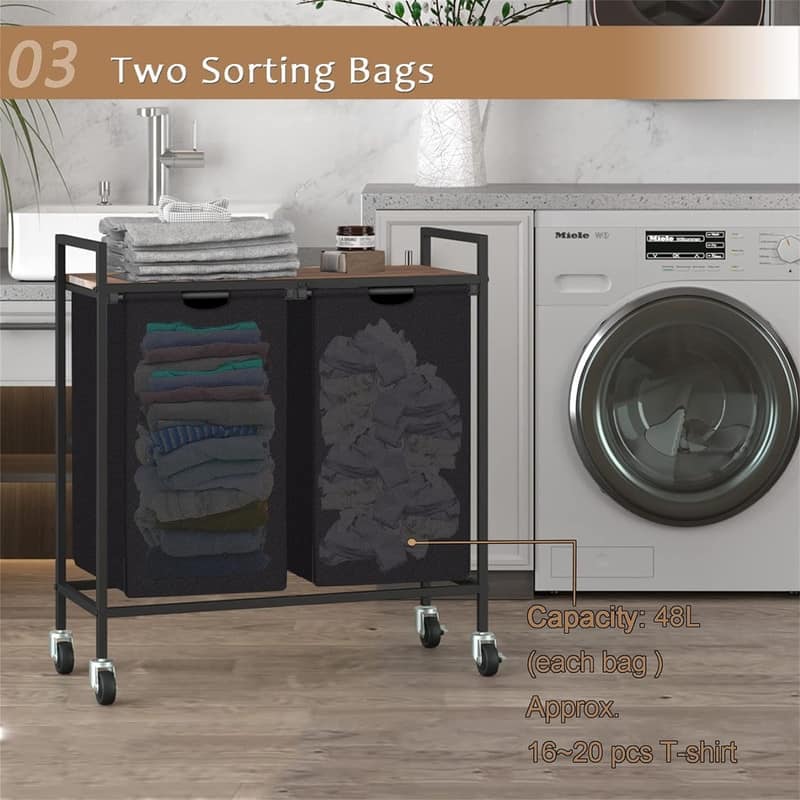 Laundry Basket with Wheels and Shelf - 30"L x 13"W x 31"H