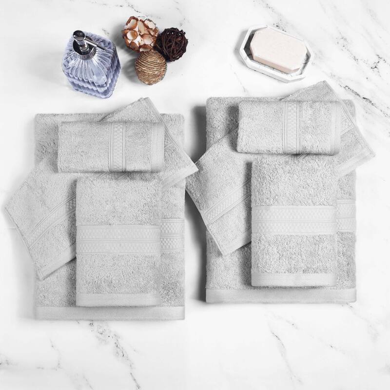 Superior 8 Piece Bath Towel Set, Rayon From Bamboo and Cotton - Chrome