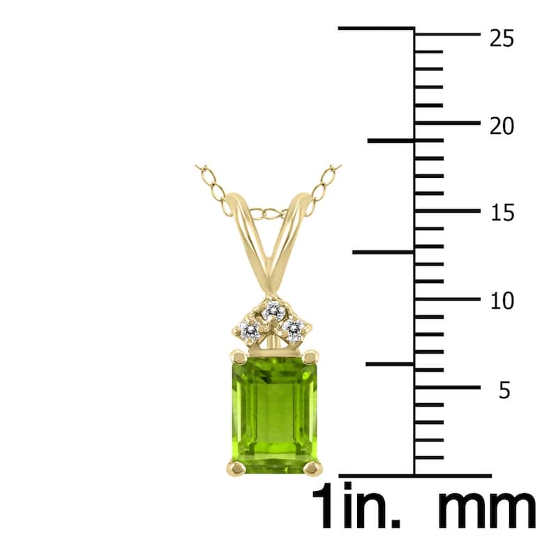 Marquee 14K Yellow Gold 7x5MM Emerald Shaped Peridot and Diamond Pendant