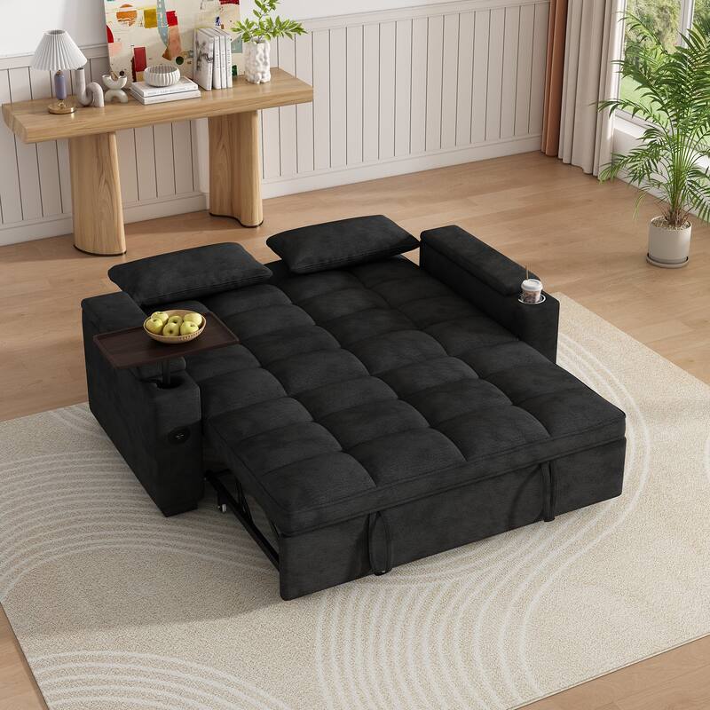 Rossetta Modern Style Chenille Fabric Folding Convertible Pullout Sofa Bed with 3 in 1 Functional Armrest