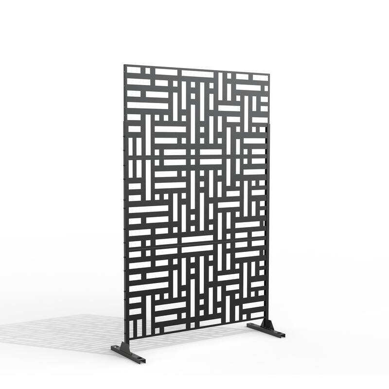 Free Standing Block Black Decorative Outdoor Privacy Screen, 47" L x 76" H