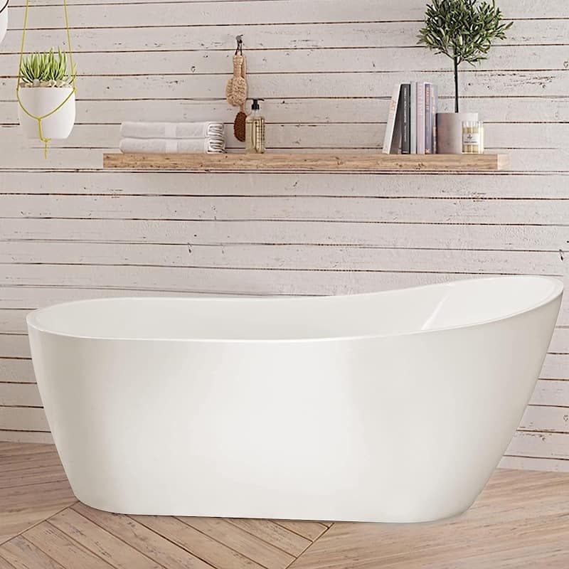 Vanity Art 59-Inch Acrylic Freestanding Soaking Bathtub with Overflow & Pop-up Drain - 59"