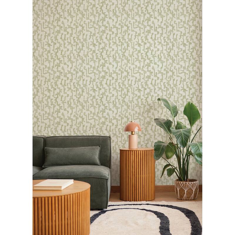 A-Street Prints Cipher Moss Geometric Faux Grasscloth Wallpaper