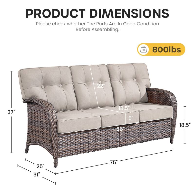 Gymojoy 3-Seater Outdoor Sofa - T-Shaped High Back & 5-inch Cushions, All-Weather PE Rattan for Patio, Garden, Balcony Lounging