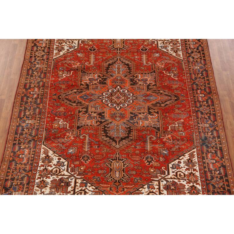Hand Knotted Oriental 100% Wool Carpet Traditional Medallion Oranges & Rust Heriz Area Rug - 11' 7'' X 8' 4''