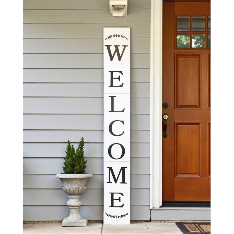 HomeRoots 72" White Solid Wood Welcome Porch Sign - White - Wood