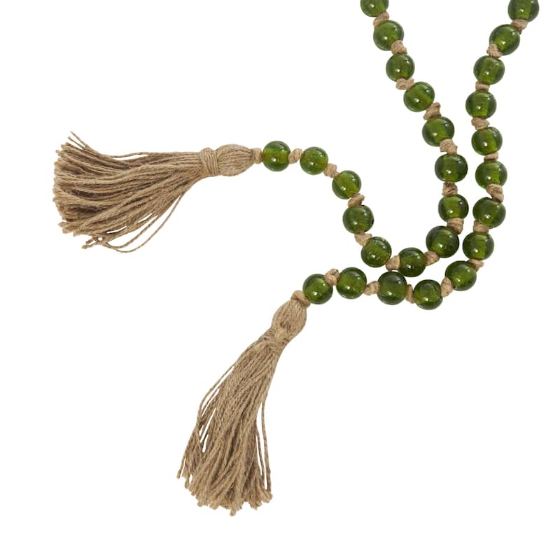 Glass Handmade Round Long Frosted Beaded Garland with Tassel with Knotted Brown Jute - Various Colors - Roche River Decor