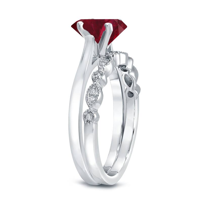 Auriya 14k Gold 1/2ctw Vintage Solitaire Ruby Engagement Ring Set 1/6ctw