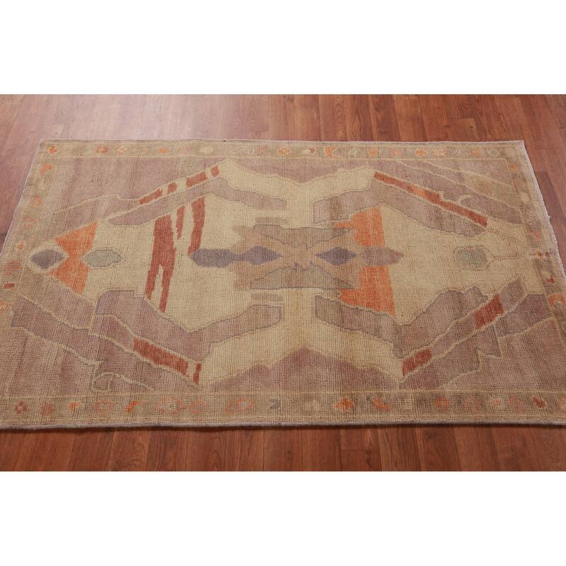 Hand Knotted Oriental 100% Wool Carpet Transitional Geometric Multi-Colored Oushak Area Rug - 5' 0'' X 3' 1''