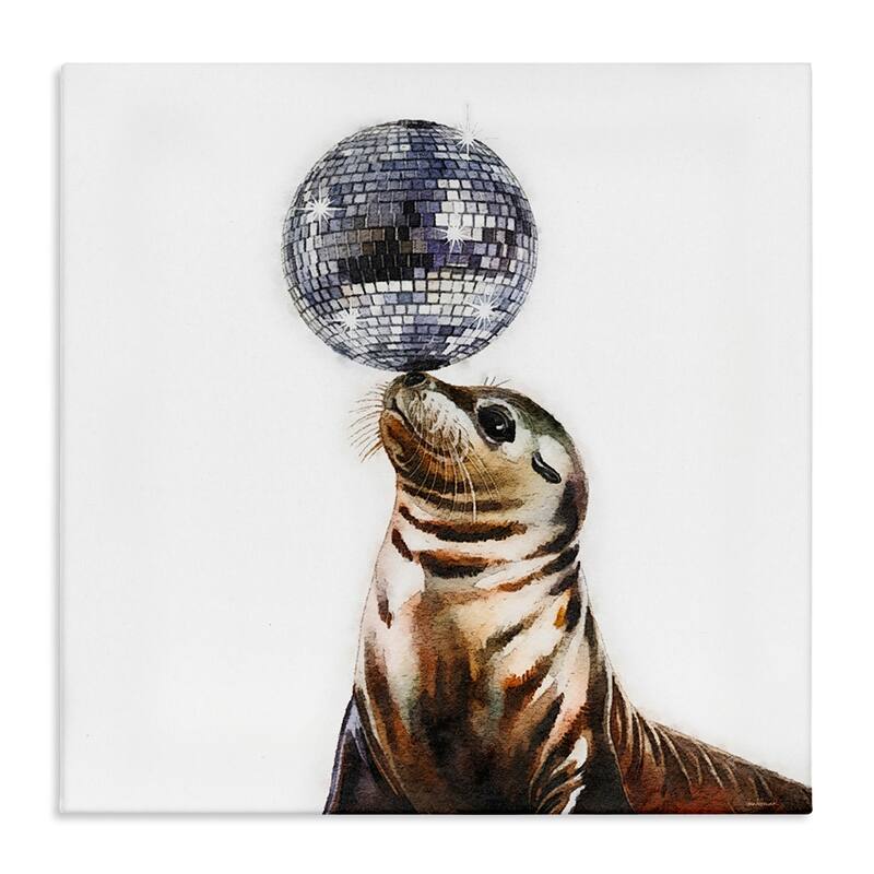 Stupell Seal Balancing Disco Ball Canvas Wall Art Design By Amanda Greenwood - 36 x 36