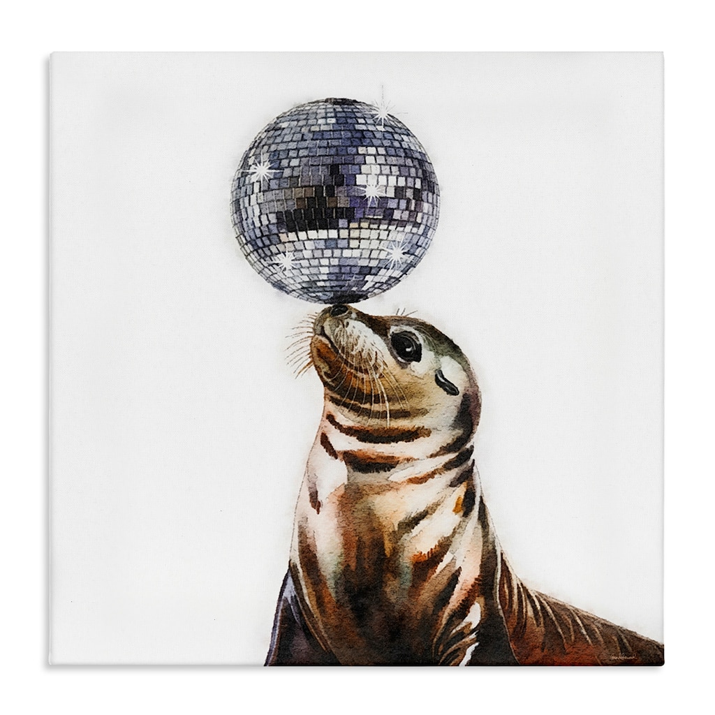 Stupell Seal Balancing Disco Ball Canvas Wall Art Design By Amanda Greenwood