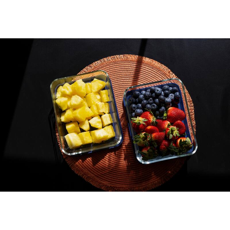 Dura Living Glass Food Containers - 6.55 Cup Rectangular Set - Microwave, Oven, & Dishwasher Safe, BPA-Free Lids