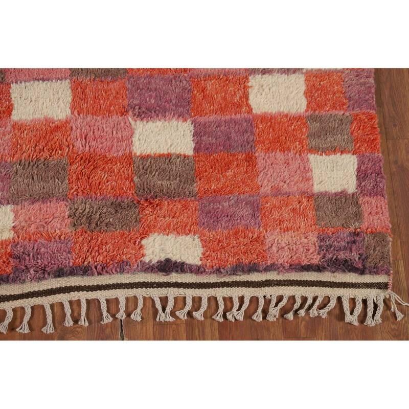 All-Over Checkered Moroccan Oriental Area Rug Handmade Wool Carpet - 5'1" x 6'6"